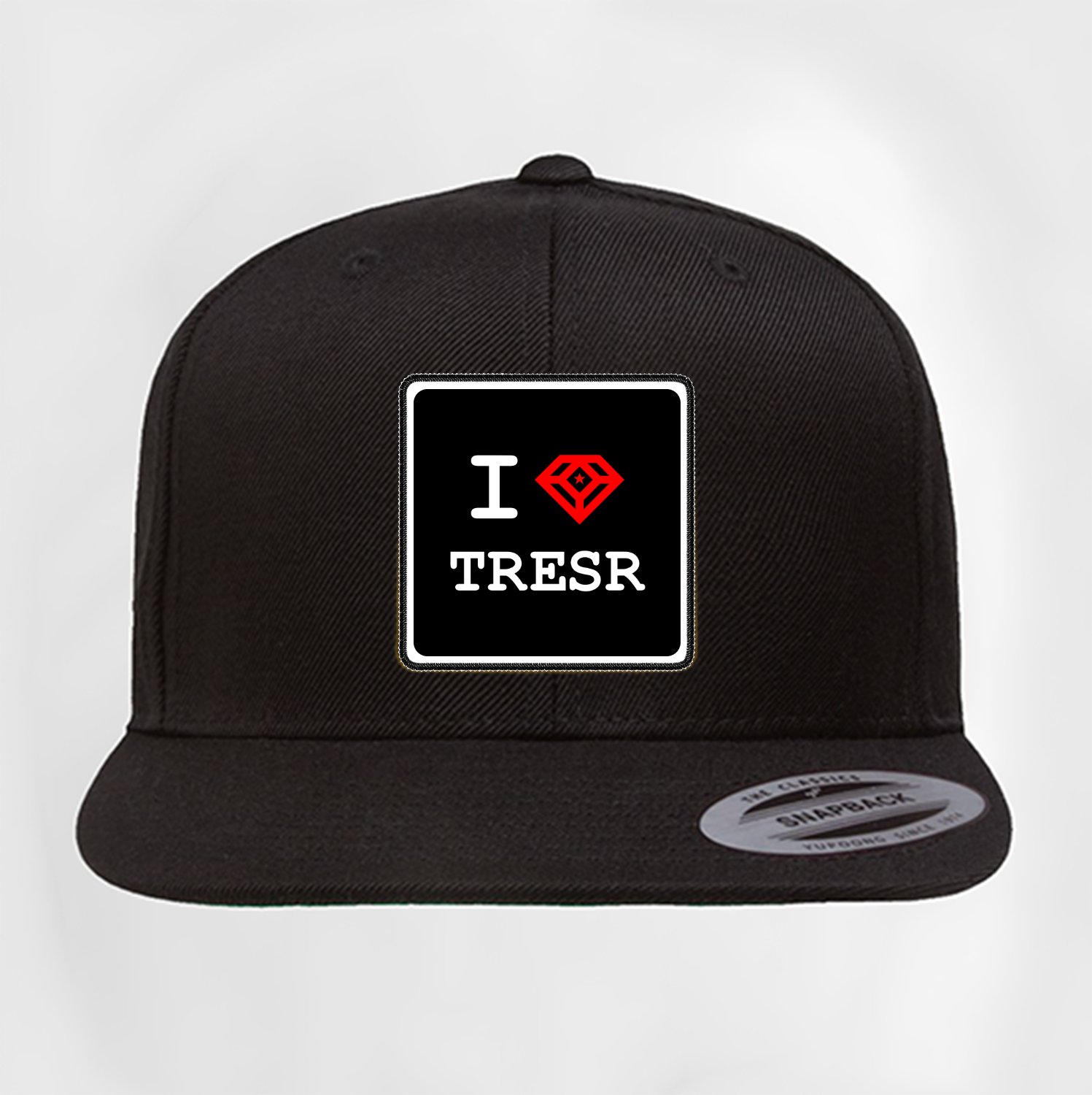 I 💎 TRESR – Logo Patch on Black Snapback Cap