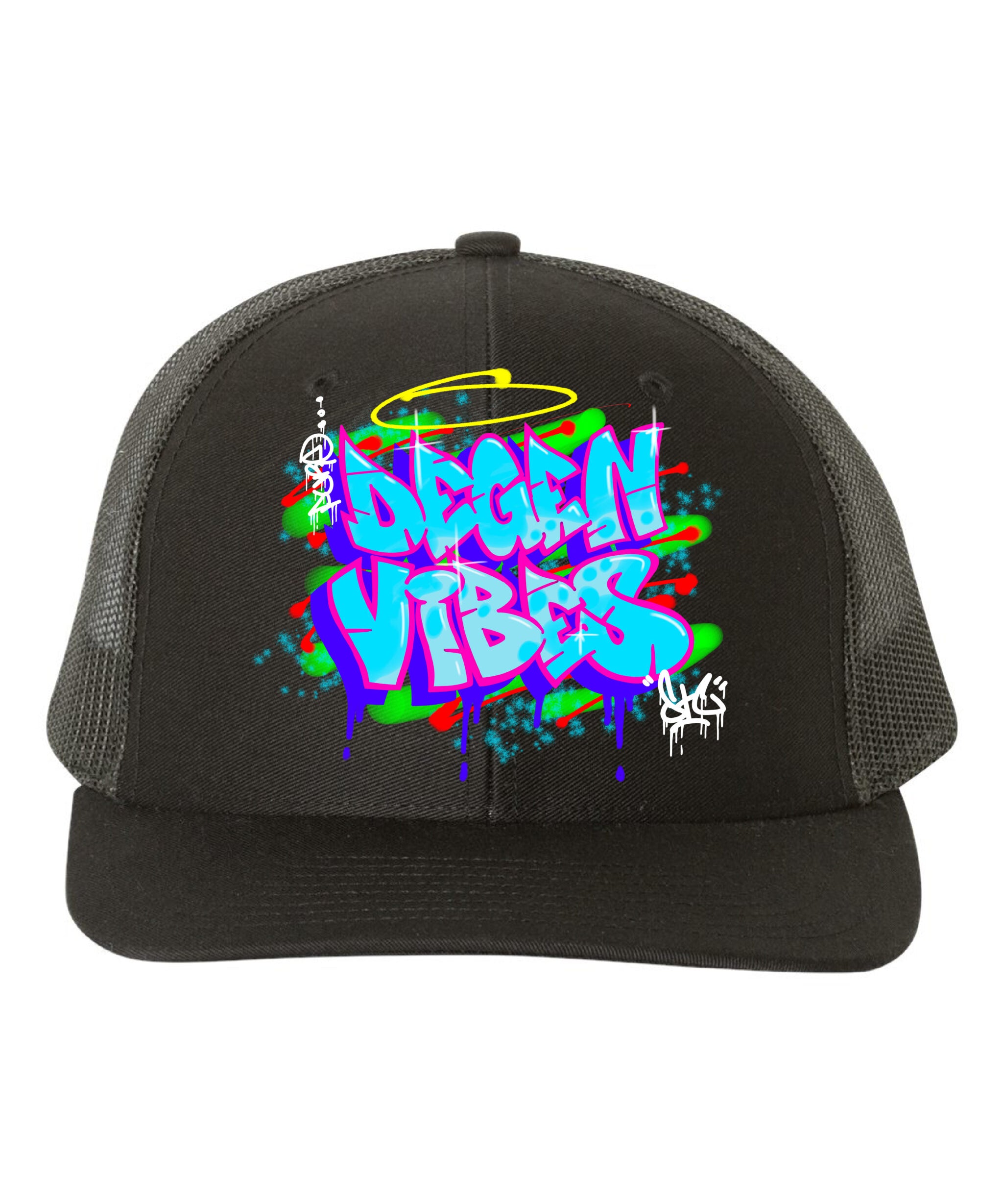 Pure Degen Vibes Hand Drawn Graffiti Light Blue - Black Snapback Cap
