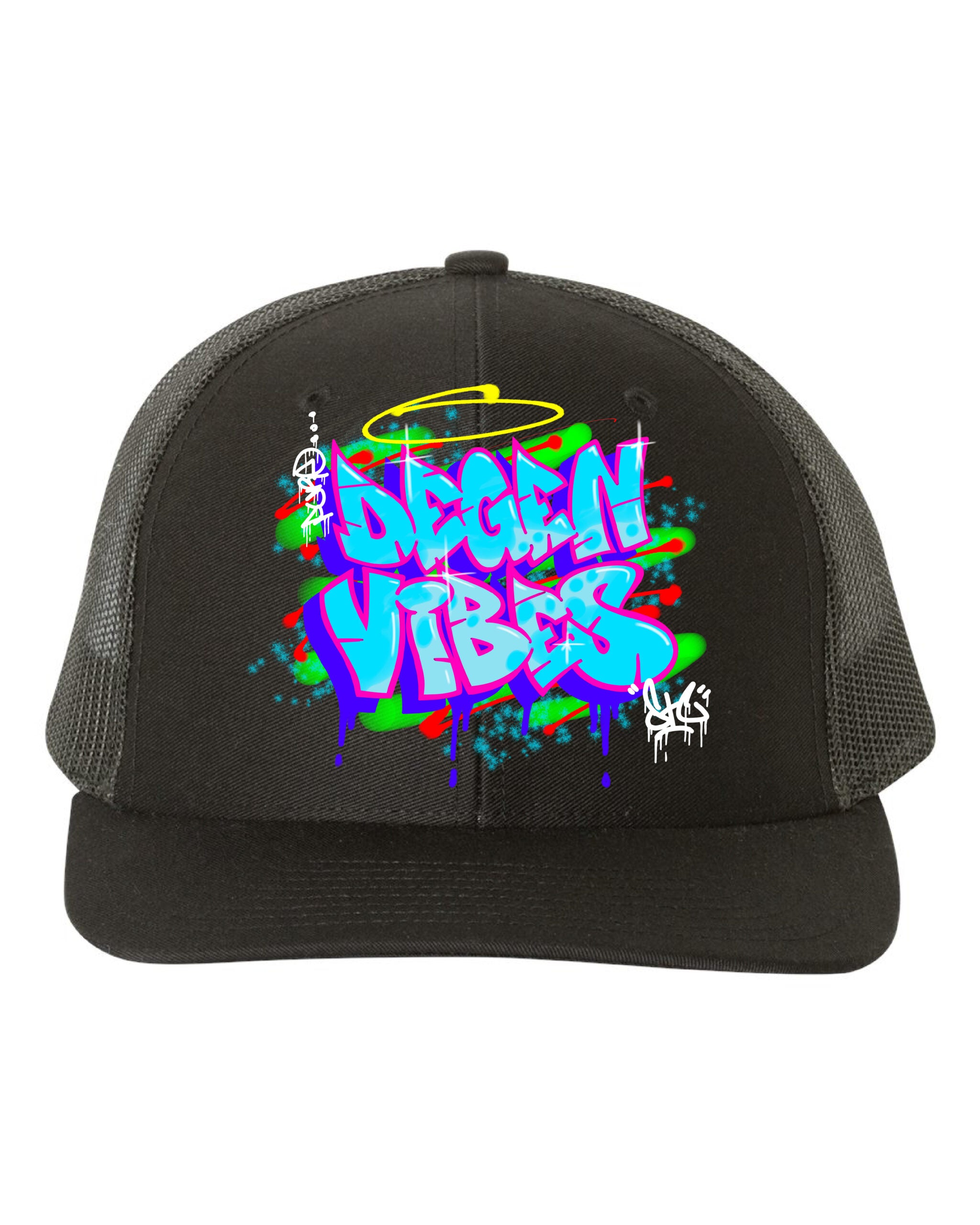 Pure Degen Vibes Hand Drawn Graffiti Light Blue - Black Snapback Cap