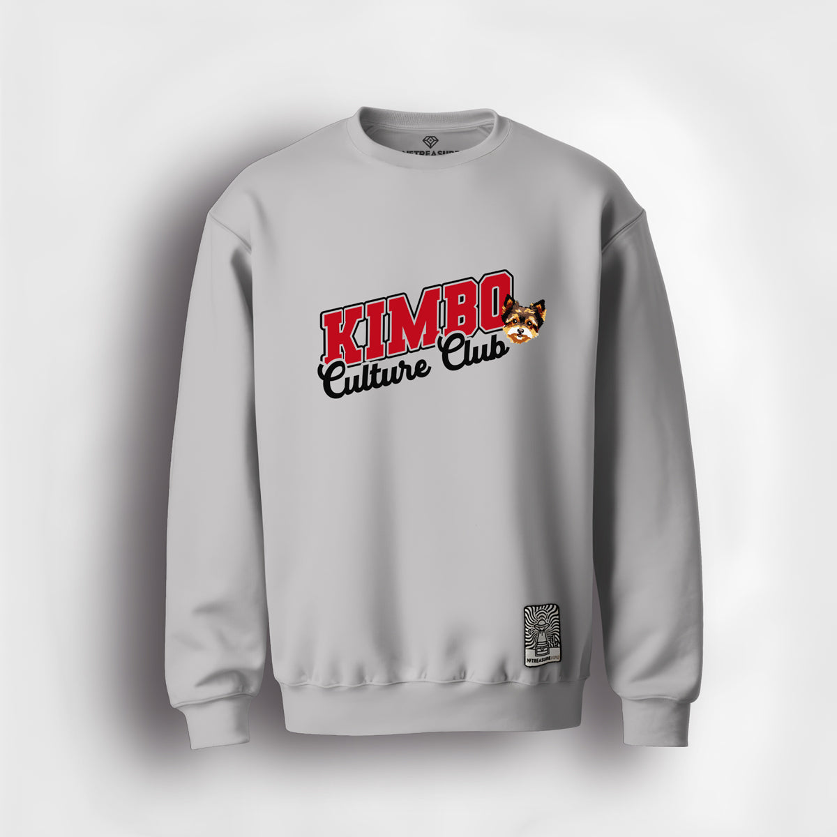 Kimbo-Cursive-Alternate-Culture-Club-Grey-Sweater-NFTreasure-Front