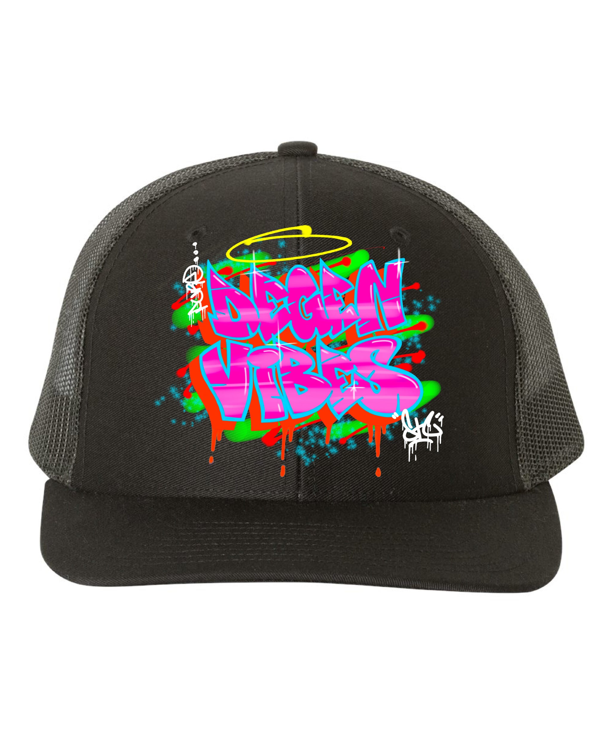 Pure Degen Vibes Hand Drawn Graffiti Pink - Black Snapback Cap
