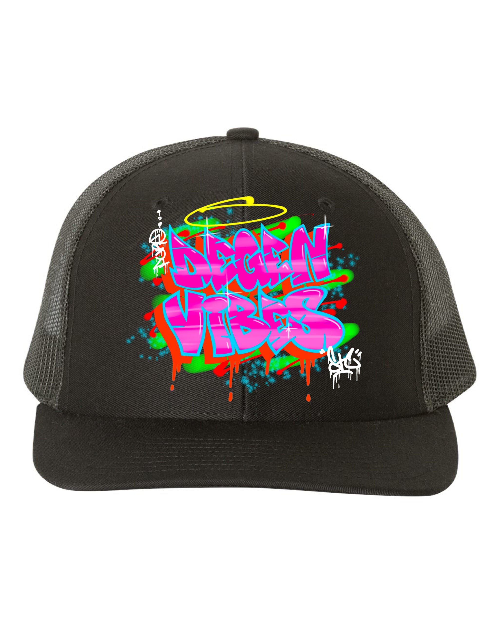 Pure Degen Vibes Hand Drawn Graffiti Pink - Black Snapback Cap