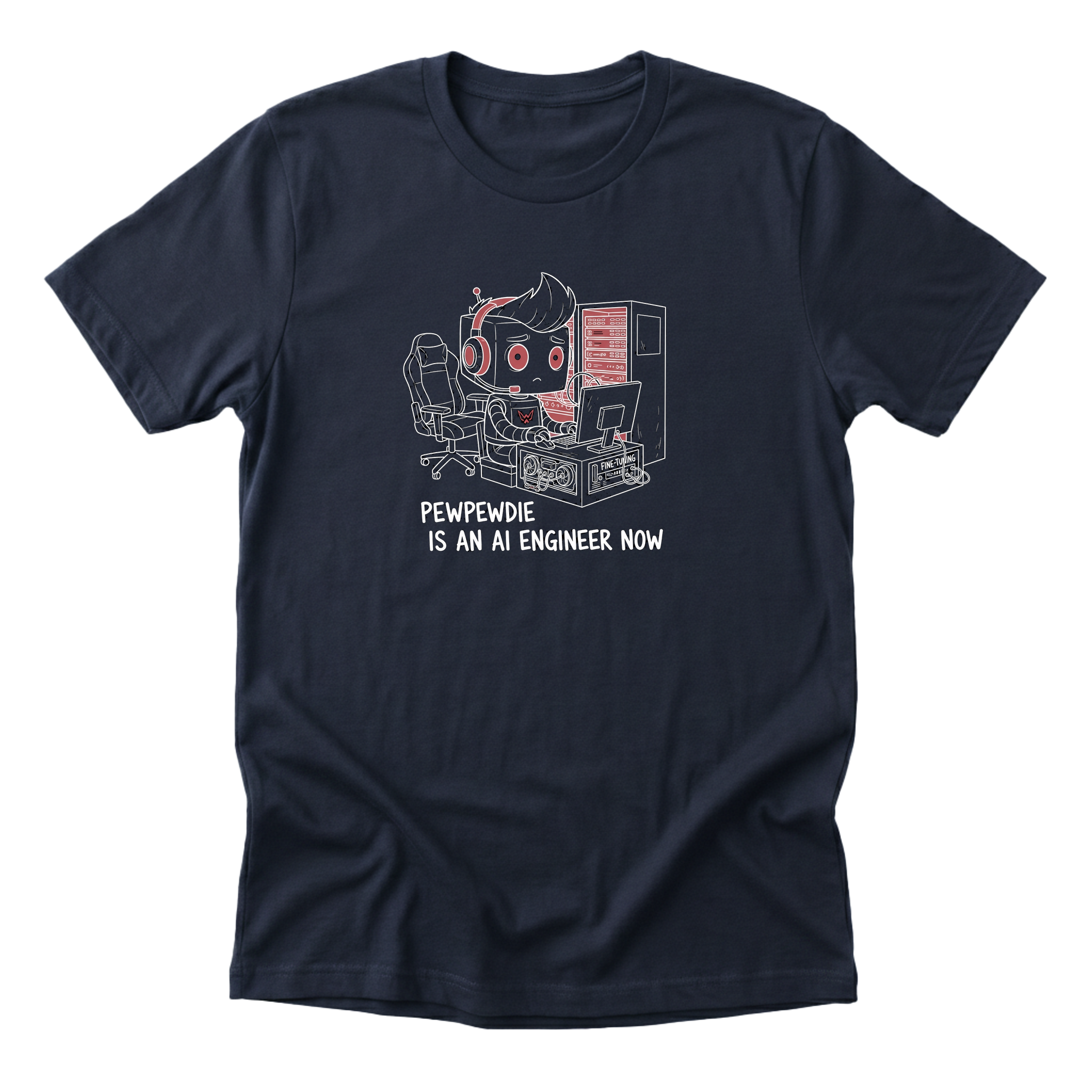 PewPewDie Is An AI Engineer Now Tee navy mockup