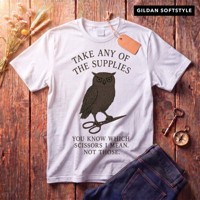 Take Any of the Supplies Funny Teacher Shirt | Scissors Owl Tee