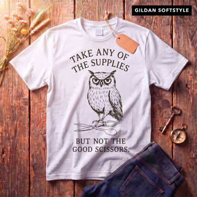 Take Any of the Supplies Funny Teacher Shirt | Scissors Owl Tee