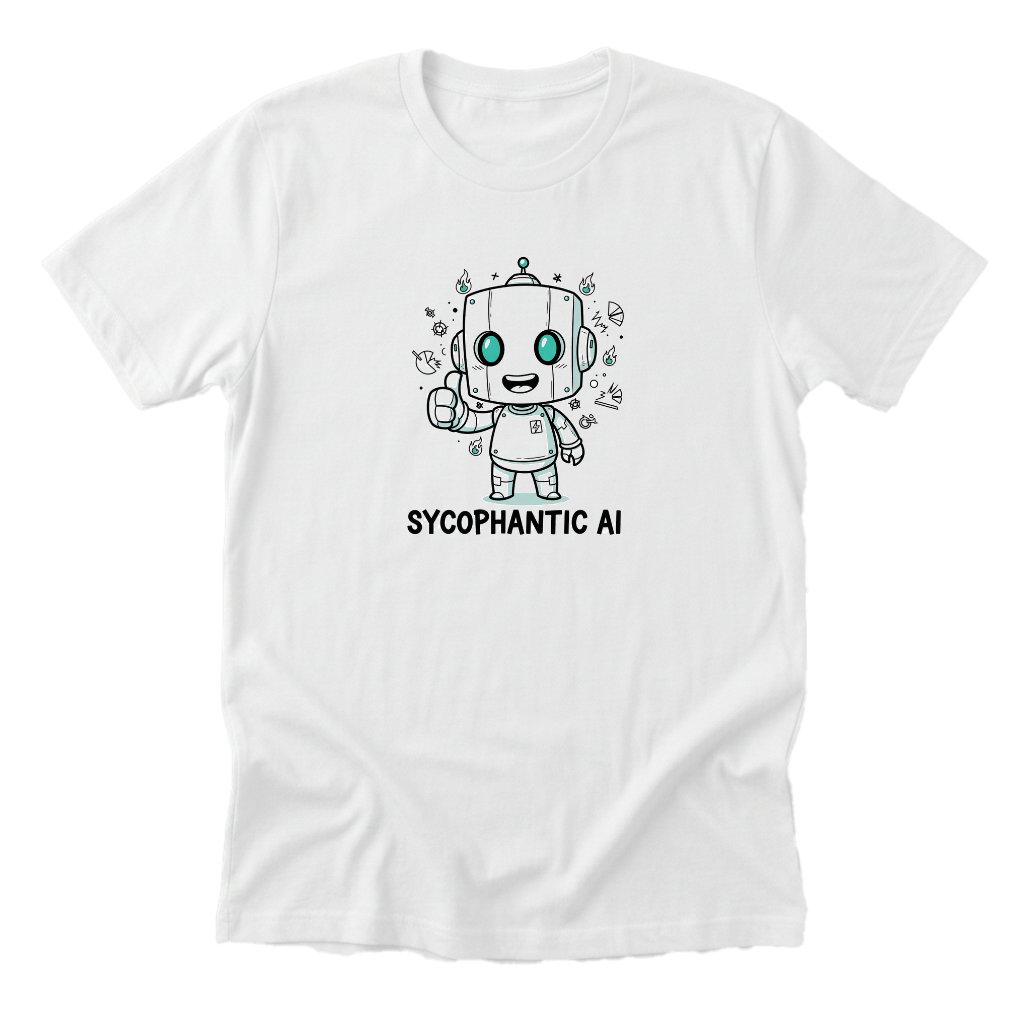 Sycophantic AI Tee white mockup