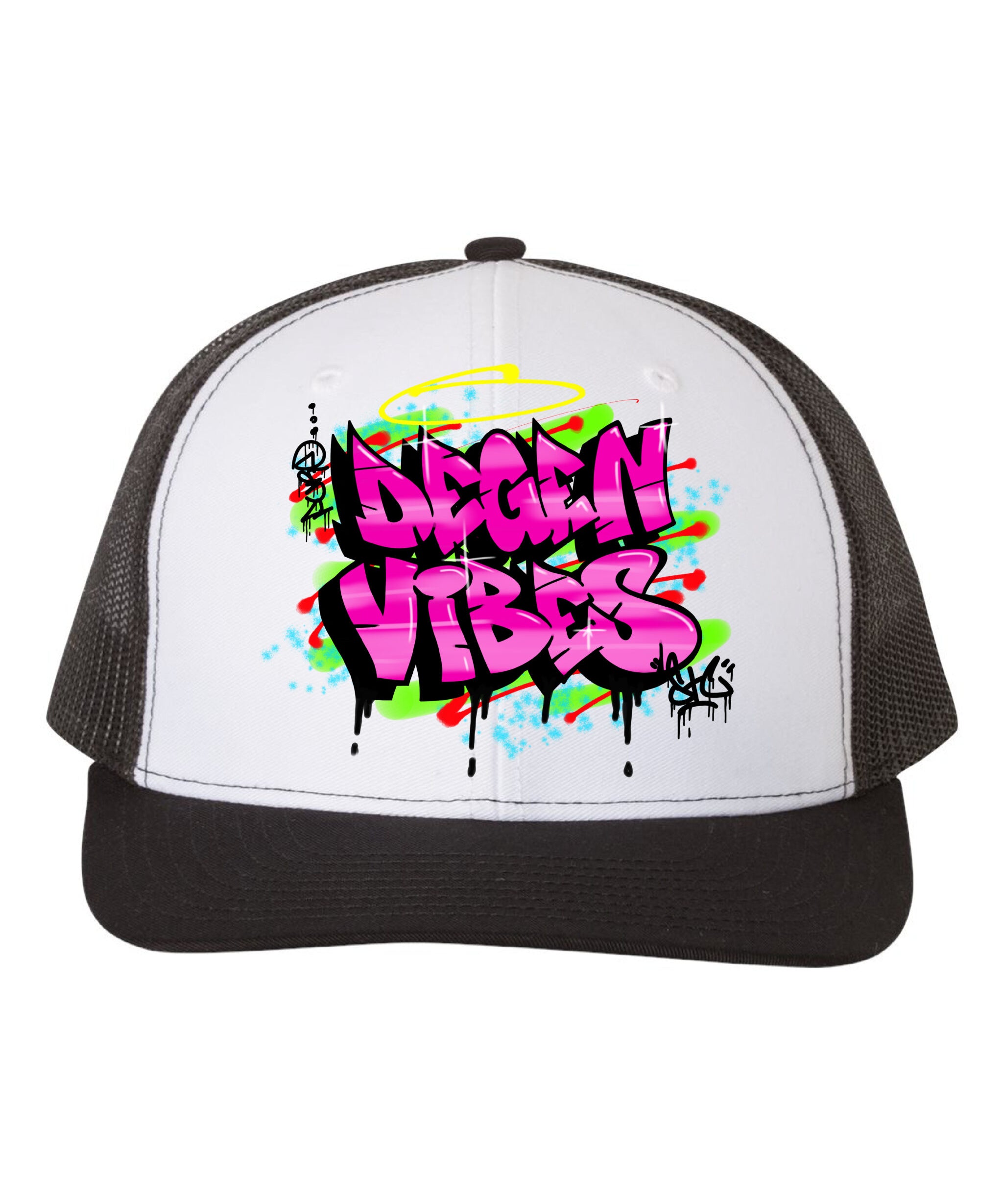 Pure Degen Vibes Hand Drawn Graffiti Pink - White Snapback Cap