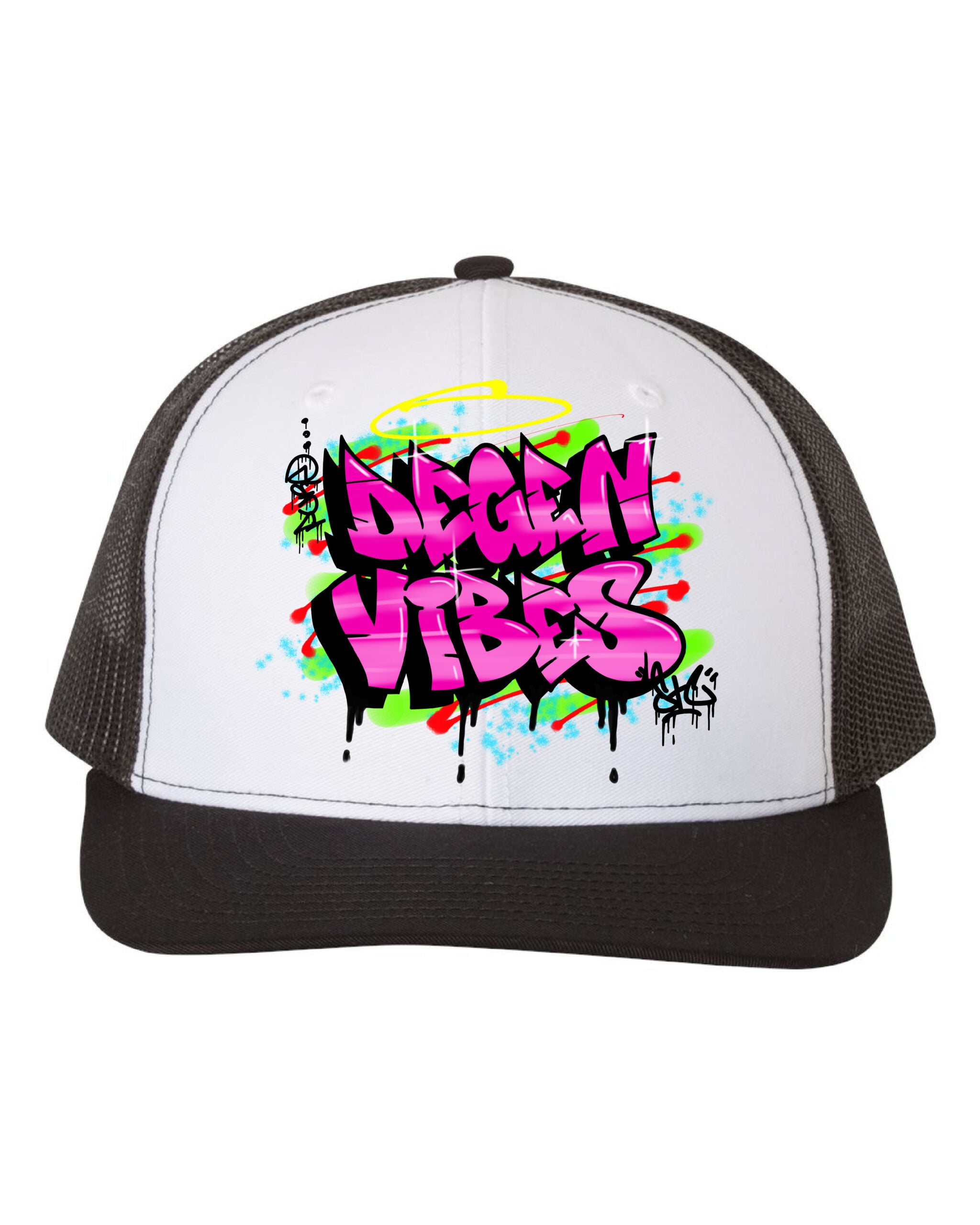 Pure Degen Vibes Hand Drawn Graffiti Pink - White Snapback Cap